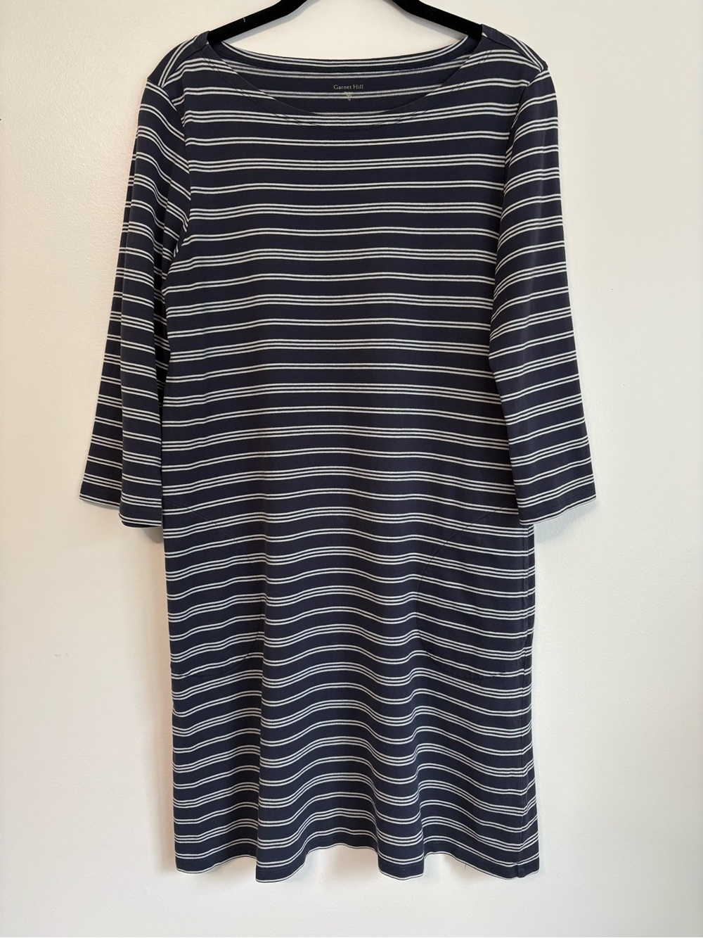 Garnet Hill Striped Organic Cotton T Shirt Navy & White Dress Sz 10